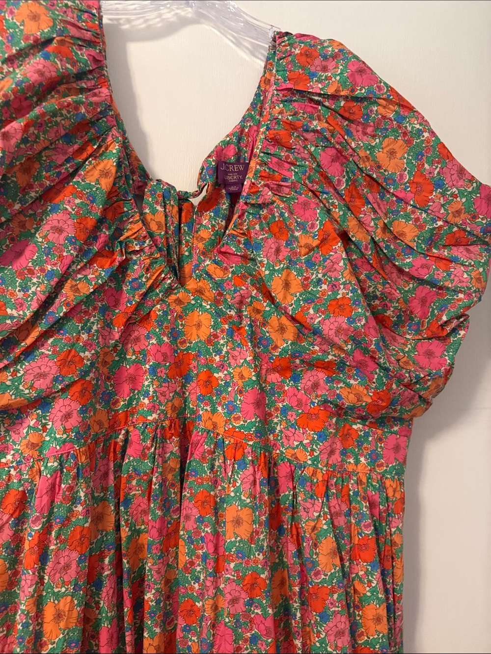 J.Crew Liberty London Bow Puff Sleeve Floral Maxi Dress Pink Meadow Song Plus 24 - Picture 6 of 11
